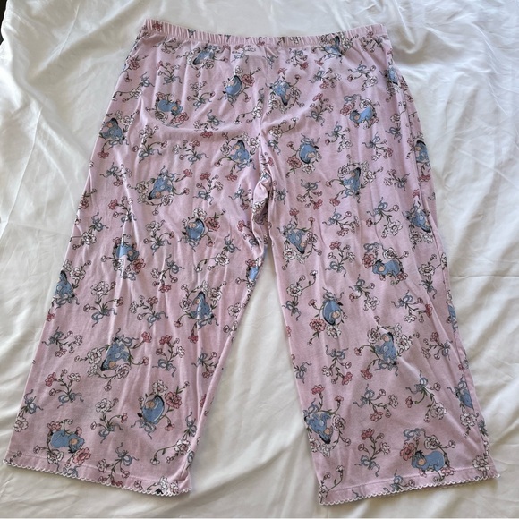 Disney Eeyore Pink Floral White Lace Trim Capri Pajama Pants - Picture 2 of 6